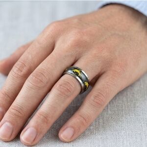 Yellow Dolphin Black Stainless Steel Band Ring - US Size 8.5